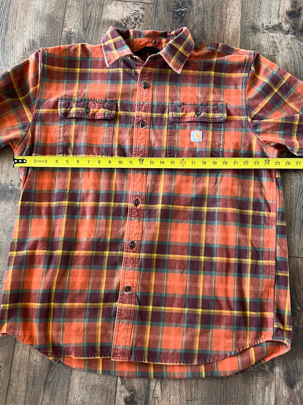 Carhartt Heavyweight Flannel Men’s Orange & Brown Plaid Shirt Jacket Size XL - Picture 2 of 13